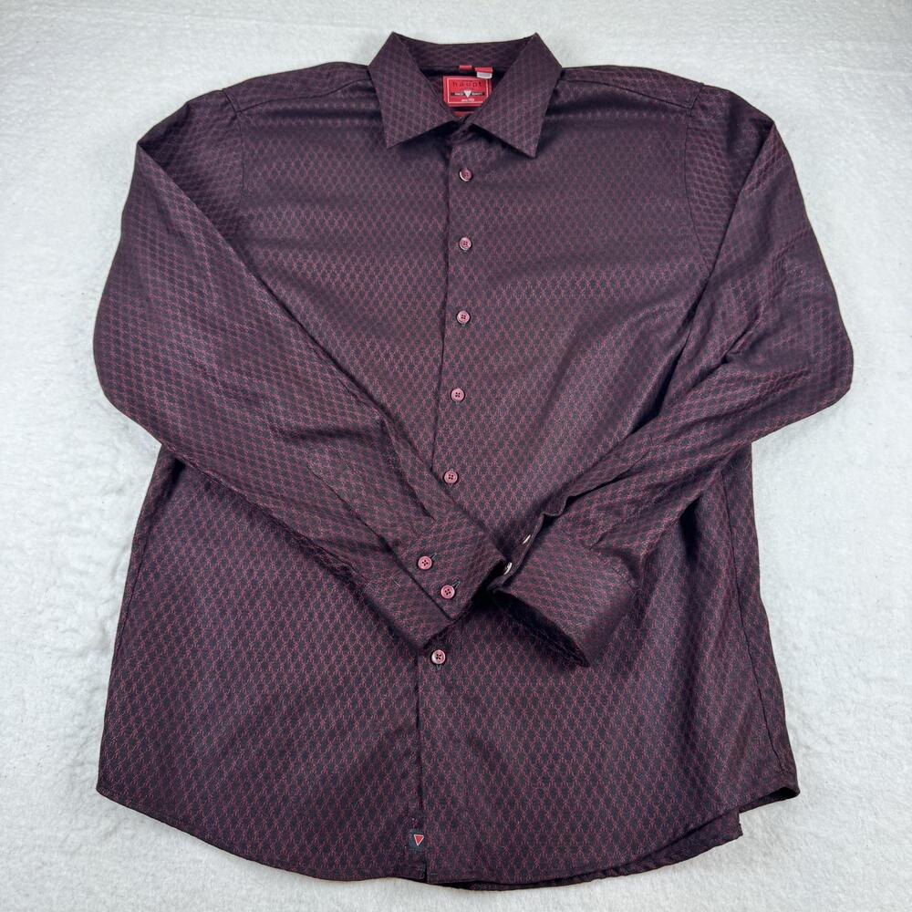 Haupt Dress Shirt Mens Size L Red Geometric Fashion Fit Button Up Long Sleeve